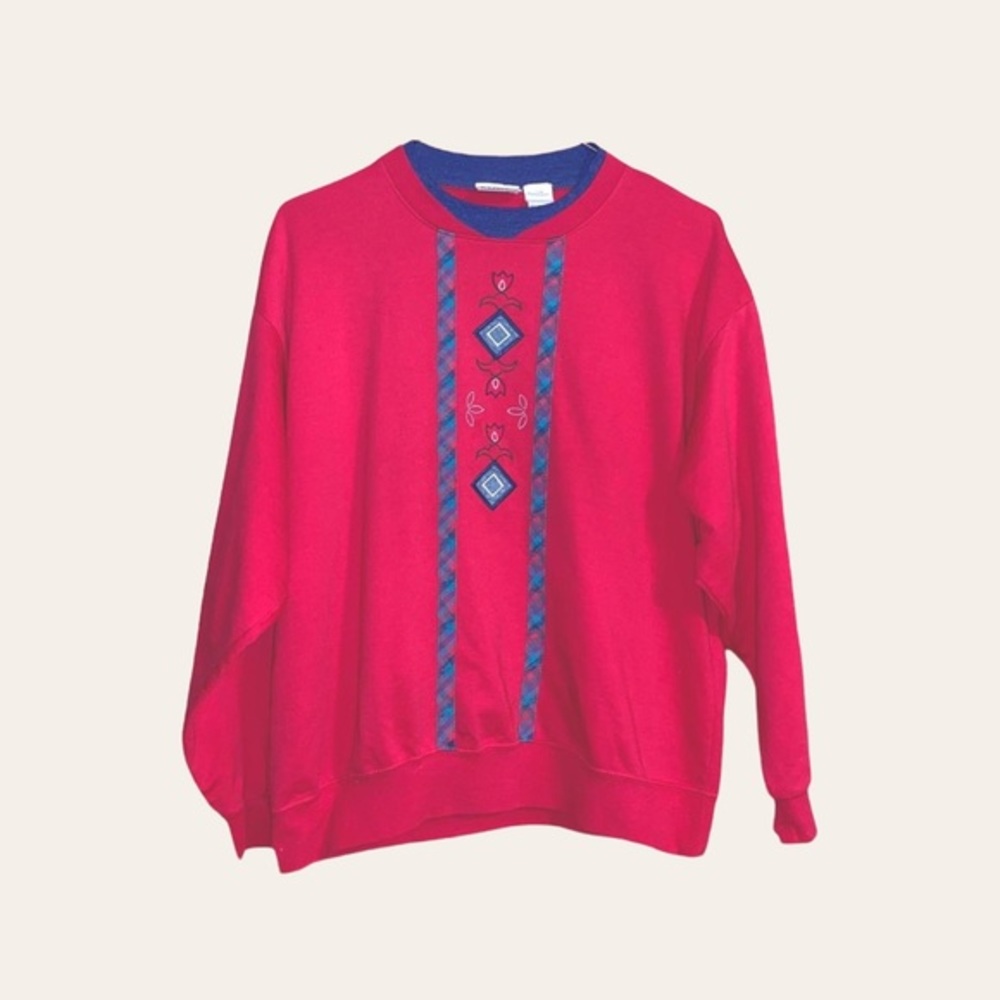 Vintage Pink and Blue Embroidered Sweatshirt